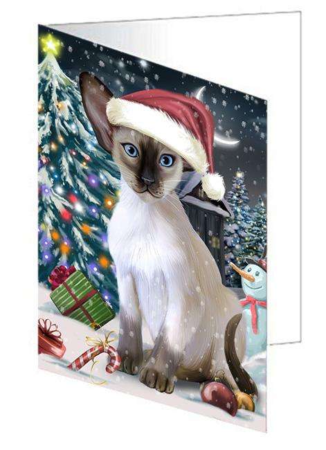 Have a Holly Jolly Christmas Happy Holidays Blue Point Siamese Cat Handmade Artwork Assorted Pets Greeting Cards and Note Cards with Envelopes for All Occasions and Holiday Seasons GCD66749