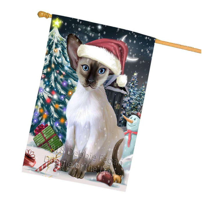 Have a Holly Jolly Christmas Happy Holidays Blue Point Siamese Cat House Flag FLG54438
