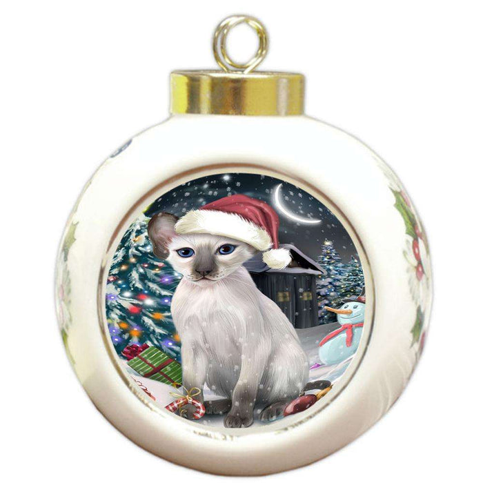 Have a Holly Jolly Christmas Happy Holidays Blue Point Siamese Cat Round Ball Christmas Ornament RBPOR54237