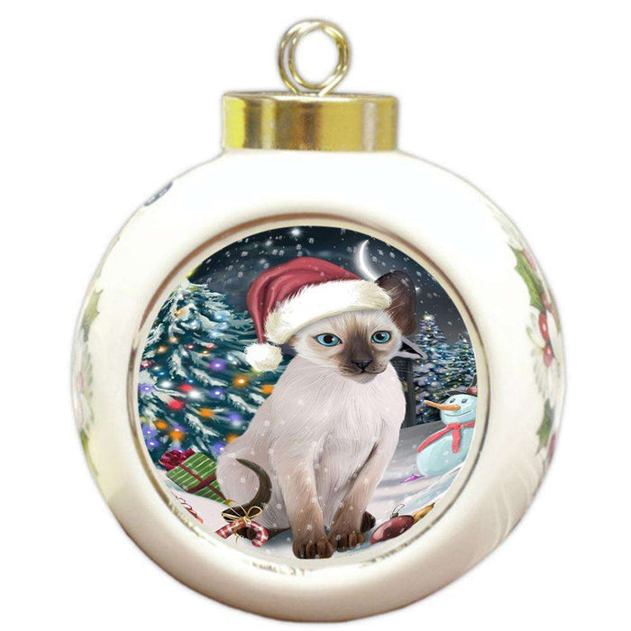Have a Holly Jolly Christmas Happy Holidays Blue Point Siamese Cat Round Ball Christmas Ornament RBPOR54238