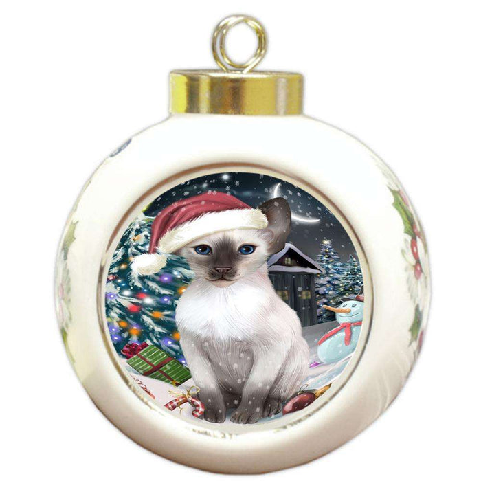 Have a Holly Jolly Christmas Happy Holidays Blue Point Siamese Cat Round Ball Christmas Ornament RBPOR54239