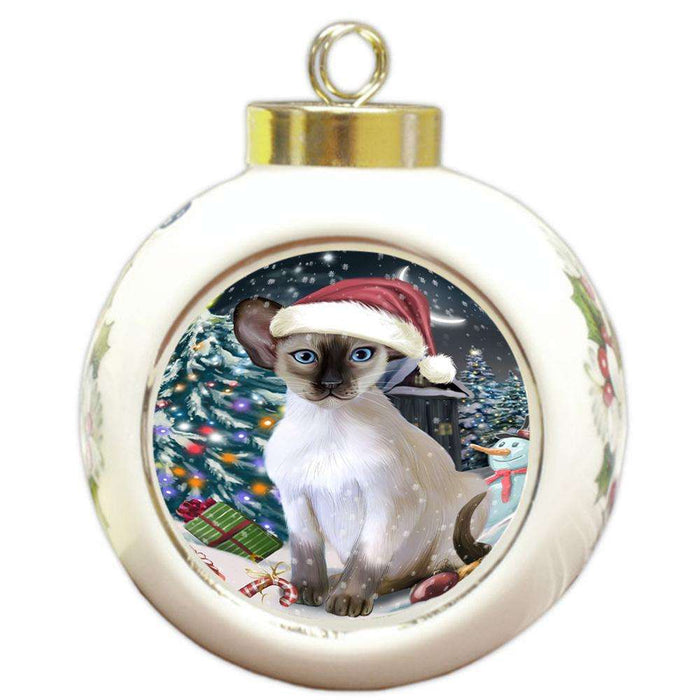 Have a Holly Jolly Christmas Happy Holidays Blue Point Siamese Cat Round Ball Christmas Ornament RBPOR54240