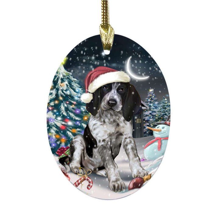 Have a Holly Jolly Christmas Happy Holidays Bluetick Coonhound Dog Oval Glass Christmas Ornament OGOR48096