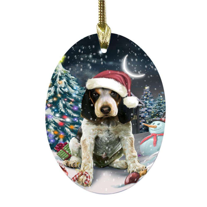 Have a Holly Jolly Christmas Happy Holidays Bluetick Coonhound Dog Oval Glass Christmas Ornament OGOR48098