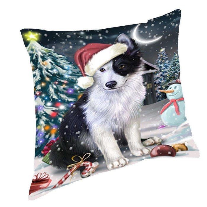 Have a Holly Jolly Christmas Happy Holidays Border Collie Dog Throw Pillow PIL196