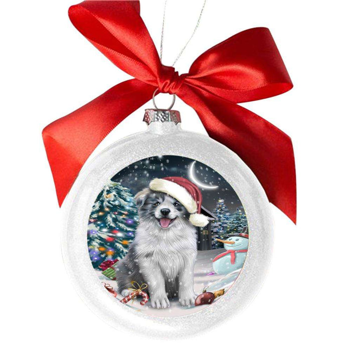 Have a Holly Jolly Christmas Happy Holidays Border Collie Dog White Round Ball Christmas Ornament WBSOR48103