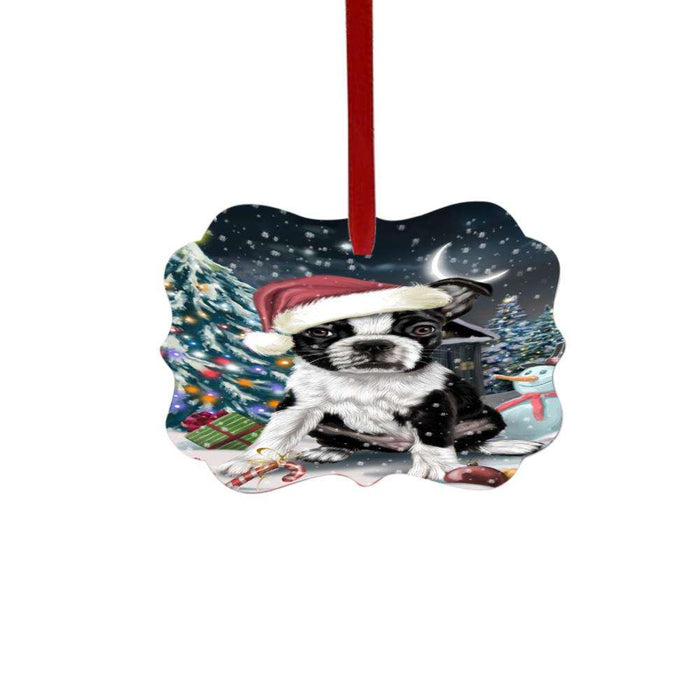 Have a Holly Jolly Christmas Happy Holidays Boston Terrier Dog Double-Sided Photo Benelux Christmas Ornament LOR48044