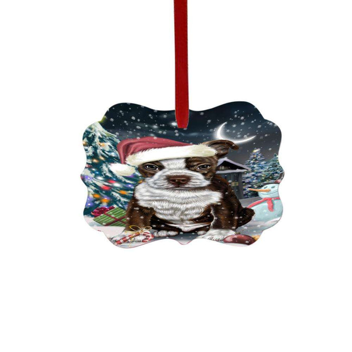 Have a Holly Jolly Christmas Happy Holidays Boston Terrier Dog Double-Sided Photo Benelux Christmas Ornament LOR48045