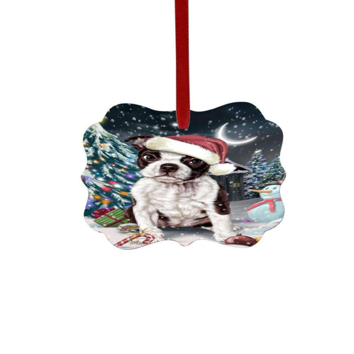 Have a Holly Jolly Christmas Happy Holidays Boston Terrier Dog Double-Sided Photo Benelux Christmas Ornament LOR48046