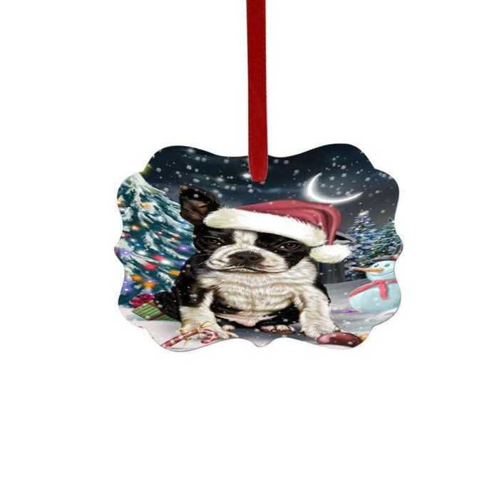 Have a Holly Jolly Christmas Happy Holidays Boston Terrier Dog Double-Sided Photo Benelux Christmas Ornament LOR48047