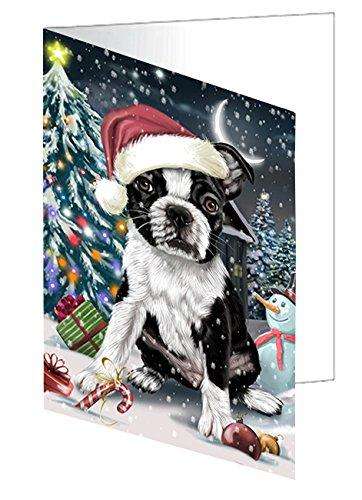 Have a Holly Jolly Christmas Happy Holidays Boston Terrier Dog Handmade Artwork Assorted Pets Greeting Cards and Note Cards with Envelopes for All Occasions and Holiday Seasons GCD2265