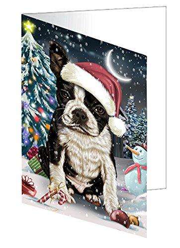Have a Holly Jolly Christmas Happy Holidays Boston Terrier Dog Handmade Artwork Assorted Pets Greeting Cards and Note Cards with Envelopes for All Occasions and Holiday Seasons GCD2280