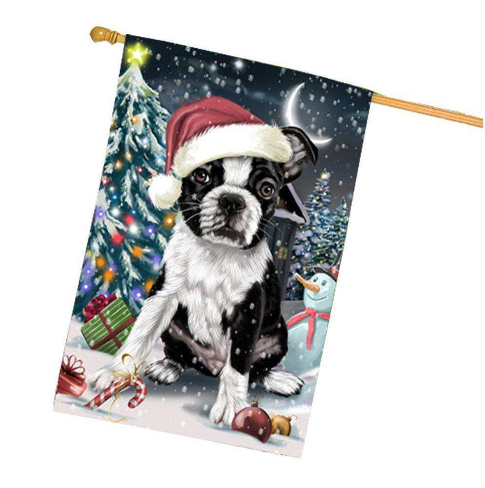 Have a Holly Jolly Christmas Happy Holidays Boston Terrier Dog House Flag HFLG220