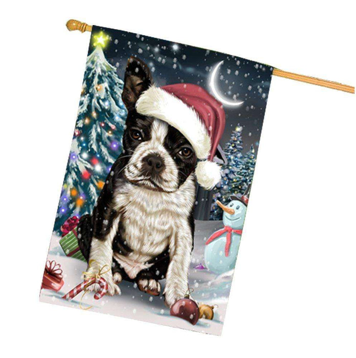 Have a Holly Jolly Christmas Happy Holidays Boston Terrier Dog House Flag HFLG223