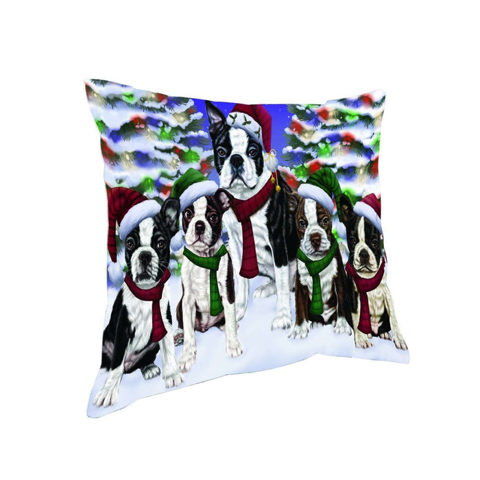 Have a Holly Jolly Christmas Happy Holidays Boston Terrier Dog Throw Pillow PIL1644