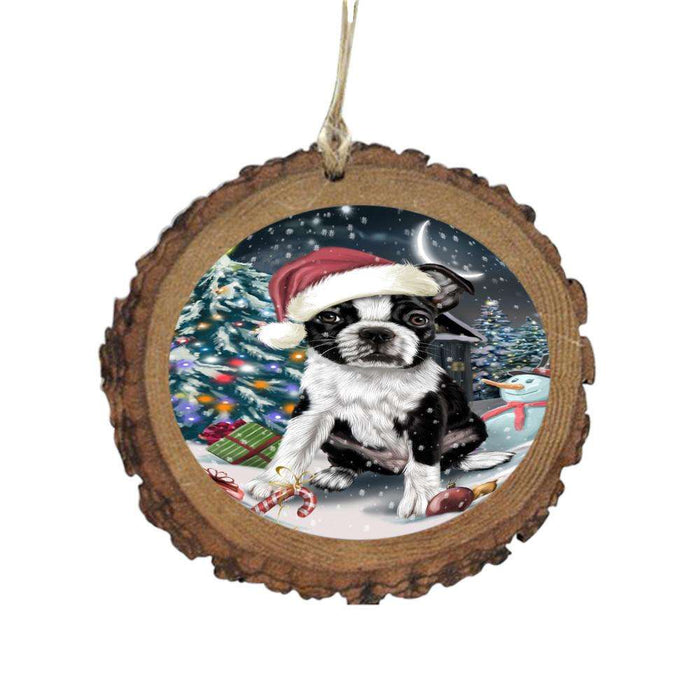 Have a Holly Jolly Christmas Happy Holidays Boston Terrier Dog Wooden Christmas Ornament WOR48044