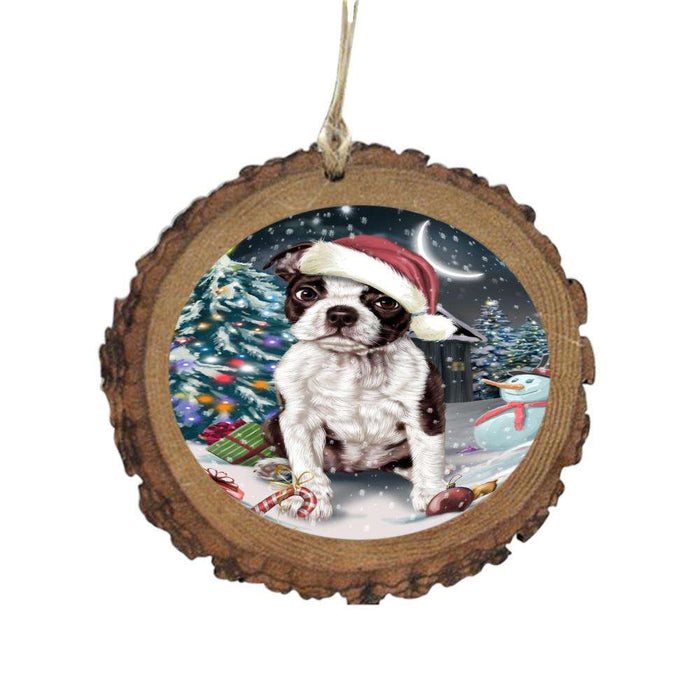 Have a Holly Jolly Christmas Happy Holidays Boston Terrier Dog Wooden Christmas Ornament WOR48046