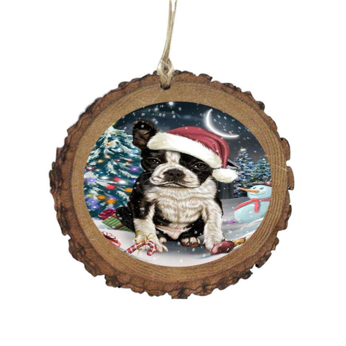 Have a Holly Jolly Christmas Happy Holidays Boston Terrier Dog Wooden Christmas Ornament WOR48047