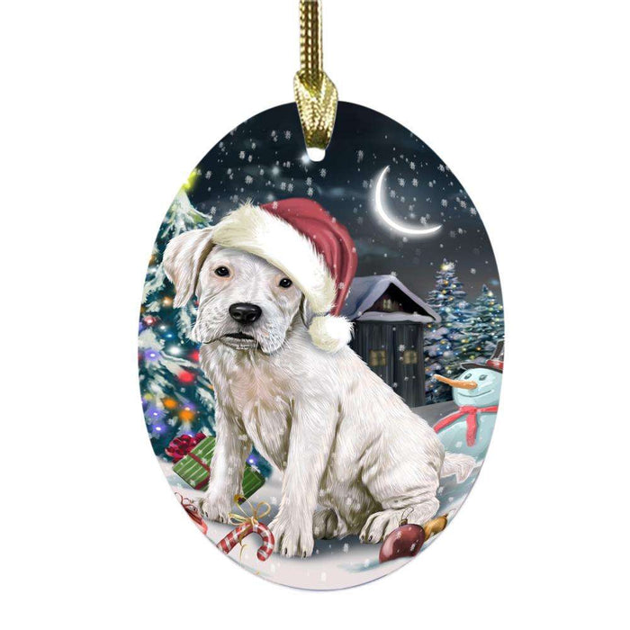 Have a Holly Jolly Christmas Happy Holidays Boxer Dog Oval Glass Christmas Ornament OGOR48048