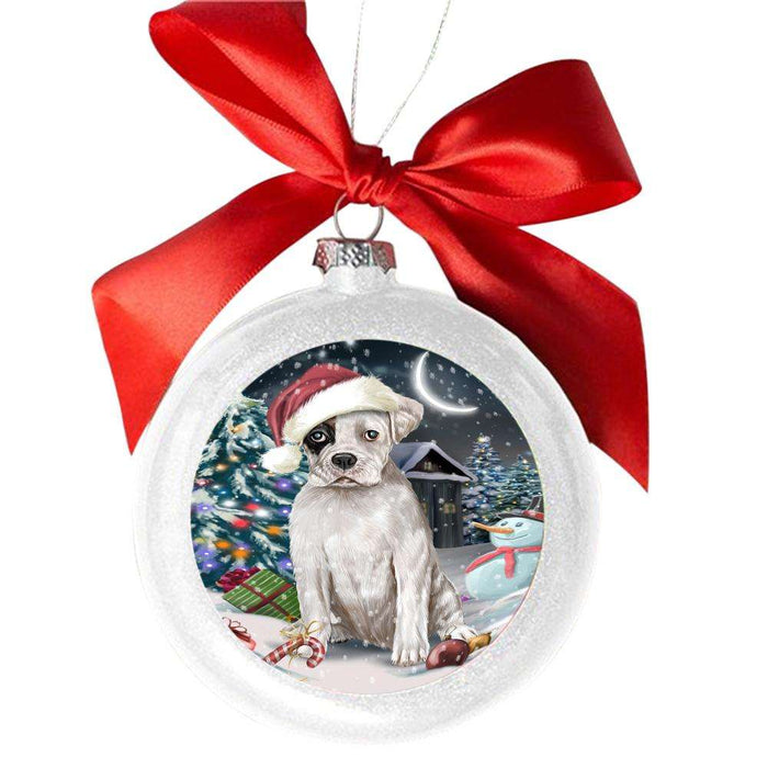 Have a Holly Jolly Christmas Happy Holidays Boxer Dog White Round Ball Christmas Ornament WBSOR48051