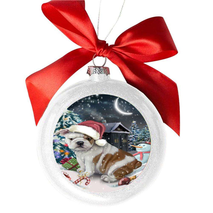 Have a Holly Jolly Christmas Happy Holidays Bulldog White Round Ball Christmas Ornament WBSOR48113