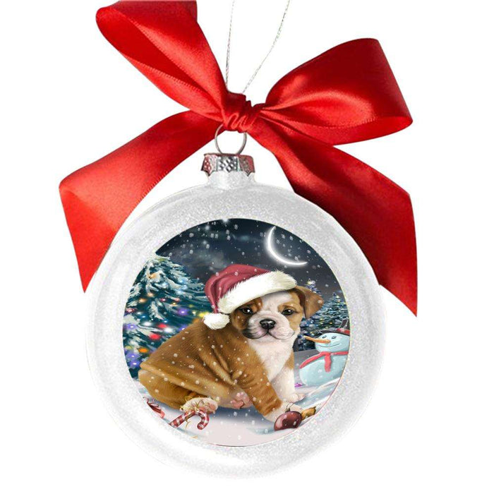 Have a Holly Jolly Christmas Happy Holidays Bulldog White Round Ball Christmas Ornament WBSOR48115
