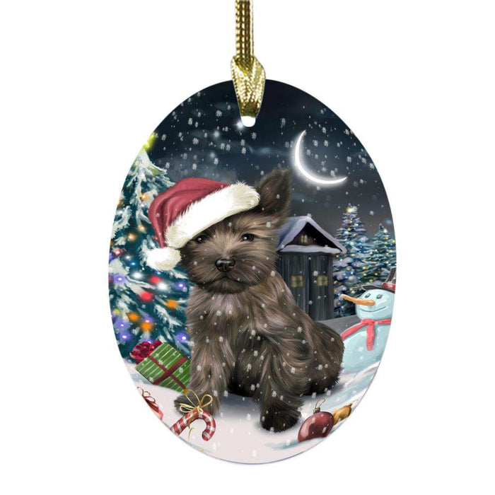 Have a Holly Jolly Christmas Happy Holidays Cairn Terrier Dog Oval Glass Christmas Ornament OGOR48120