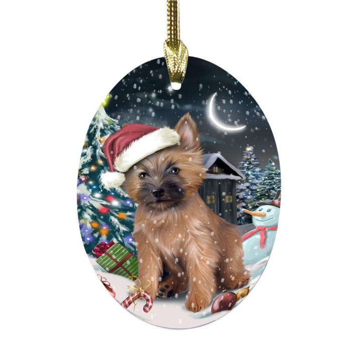 Have a Holly Jolly Christmas Happy Holidays Cairn Terrier Dog Oval Glass Christmas Ornament OGOR48121