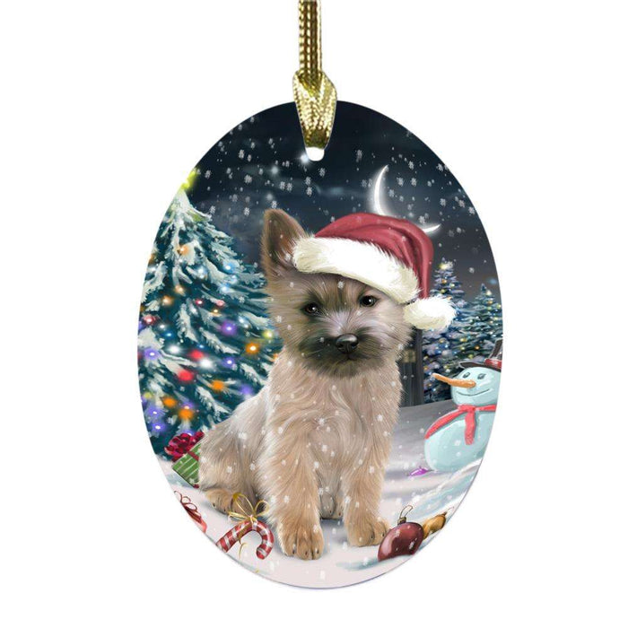 Have a Holly Jolly Christmas Happy Holidays Cairn Terrier Dog Oval Glass Christmas Ornament OGOR48122