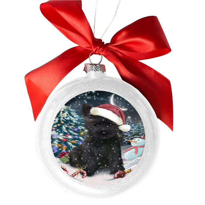 Have a Holly Jolly Christmas Happy Holidays Cairn Terrier Dog White Round Ball Christmas Ornament WBSOR48123