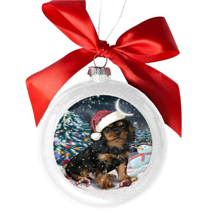 Have a Holly Jolly Christmas Happy Holidays Cavalier King Charles Spaniel Dog White Round Ball Christmas Ornament WBSOR48125