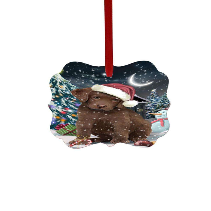 Have a Holly Jolly Christmas Happy Holidays Chesapeake Bay Retriever Dog Double-Sided Photo Benelux Christmas Ornament LOR48129