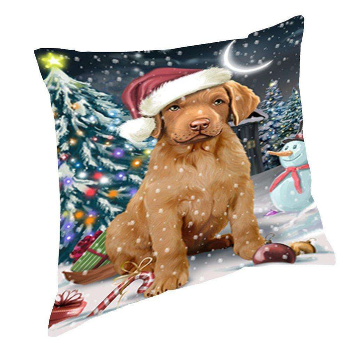 Have a Holly Jolly Christmas Happy Holidays Chesapeake Bay Retriever Dog Throw Pillow PIL304