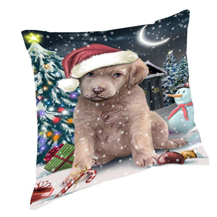 Have a Holly Jolly Christmas Happy Holidays Chesapeake Bay Retriever Dog Throw Pillow PIL312