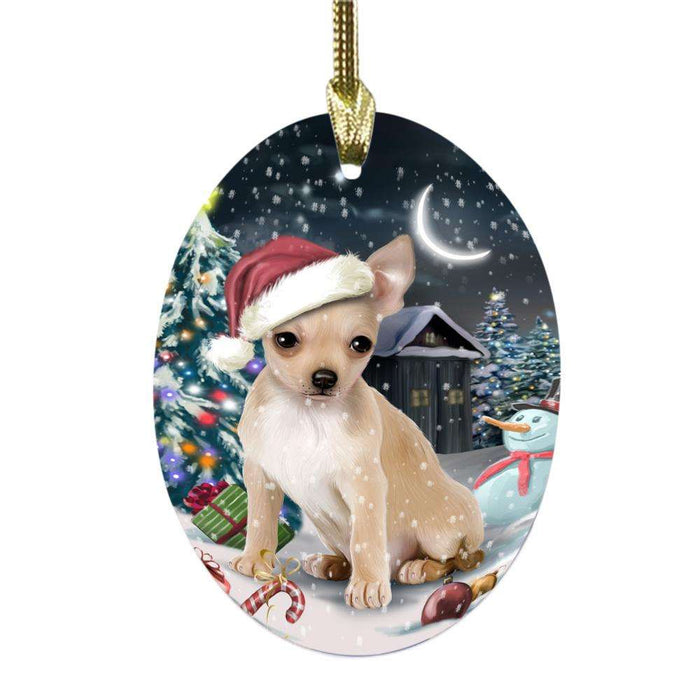 Have a Holly Jolly Christmas Happy Holidays Chihuahua Dog Oval Glass Christmas Ornament OGOR48132