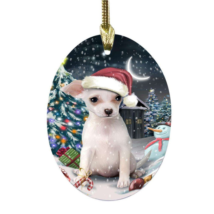 Have a Holly Jolly Christmas Happy Holidays Chihuahua Dog Oval Glass Christmas Ornament OGOR48134