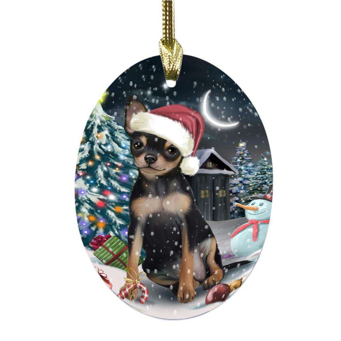 Have a Holly Jolly Christmas Happy Holidays Chihuahua Dog Oval Glass Christmas Ornament OGOR48135