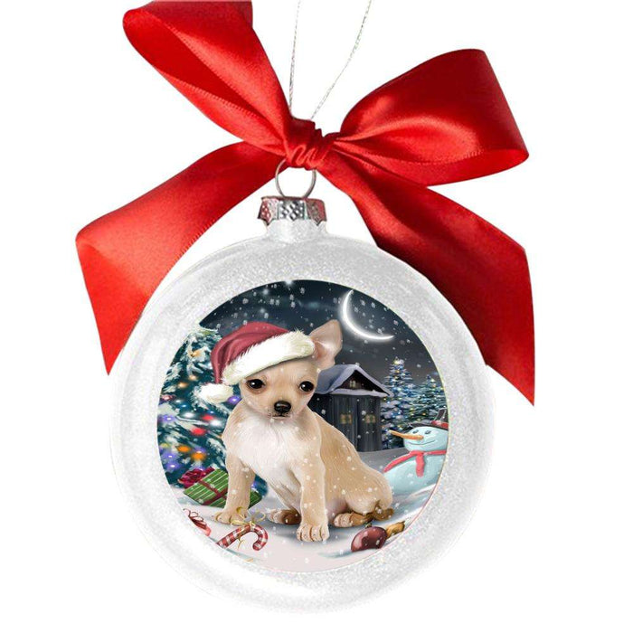 Have a Holly Jolly Christmas Happy Holidays Chihuahua Dog White Round Ball Christmas Ornament WBSOR48132