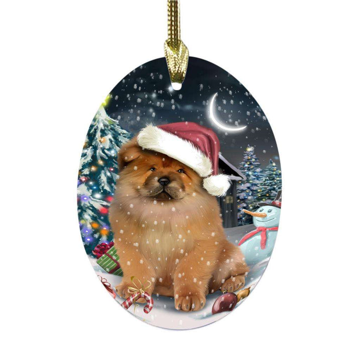 Have a Holly Jolly Christmas Happy Holidays Chow Chow Dog Oval Glass Christmas Ornament OGOR48139