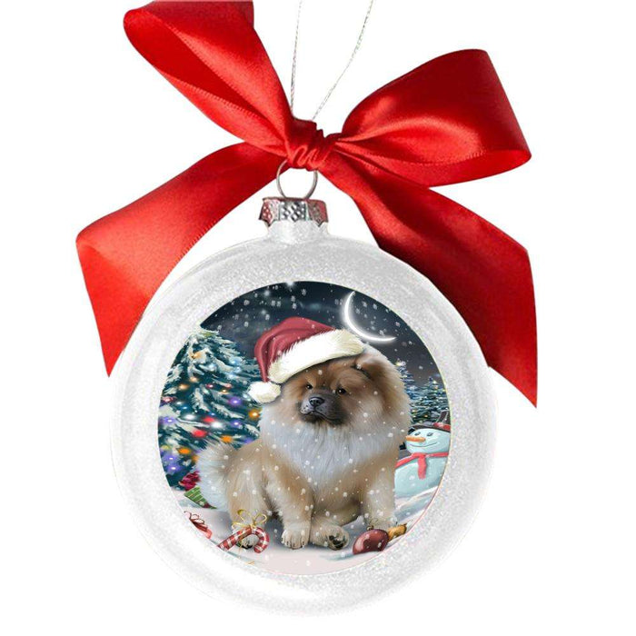 Have a Holly Jolly Christmas Happy Holidays Chow Chow Dog White Round Ball Christmas Ornament WBSOR48136