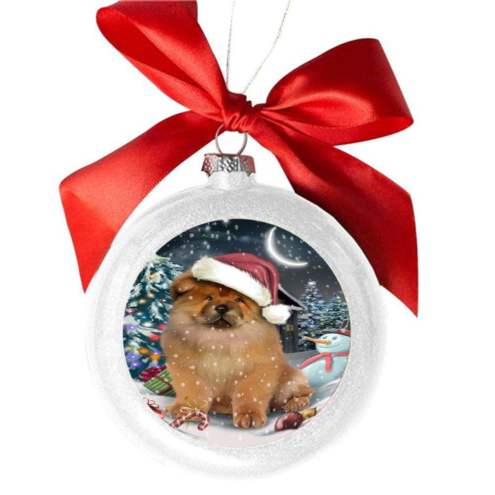 Have a Holly Jolly Christmas Happy Holidays Chow Chow Dog White Round Ball Christmas Ornament WBSOR48139