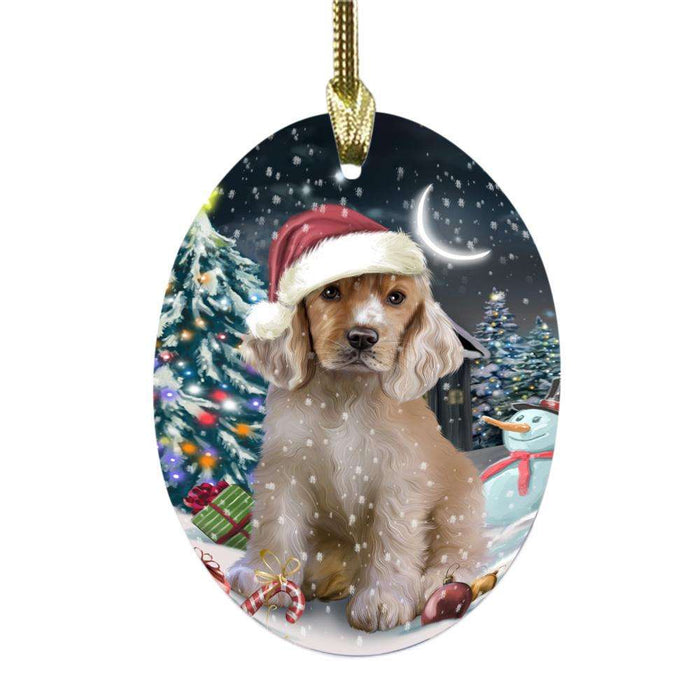 Have a Holly Jolly Christmas Happy Holidays Cocker Spaniel Dog Oval Glass Christmas Ornament OGOR48268