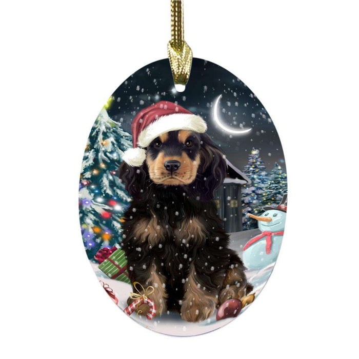 Have a Holly Jolly Christmas Happy Holidays Cocker Spaniel Dog Oval Glass Christmas Ornament OGOR48269