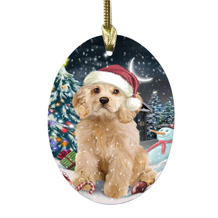 Have a Holly Jolly Christmas Happy Holidays Cocker Spaniel Dog Oval Glass Christmas Ornament OGOR48270