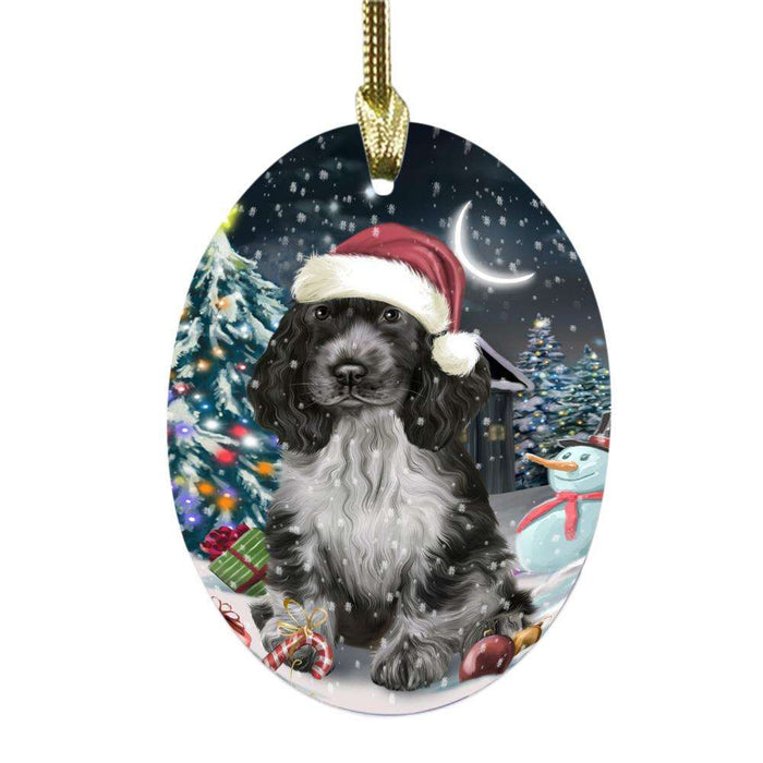 Have a Holly Jolly Christmas Happy Holidays Cocker Spaniel Dog Oval Glass Christmas Ornament OGOR48271