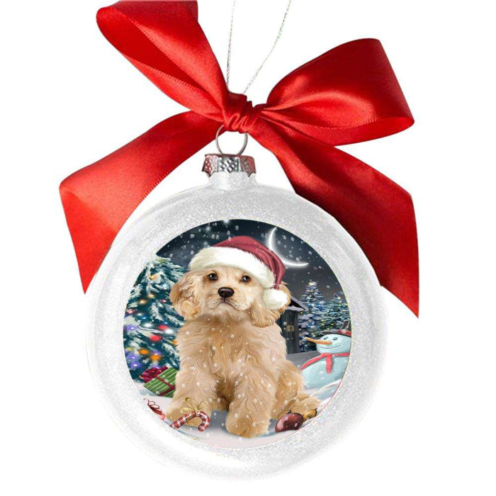 Have a Holly Jolly Christmas Happy Holidays Cocker Spaniel Dog White Round Ball Christmas Ornament WBSOR48270