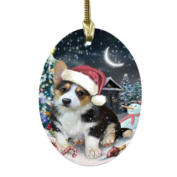 Have a Holly Jolly Christmas Happy Holidays Corgi Dog Oval Glass Christmas Ornament OGOR48140