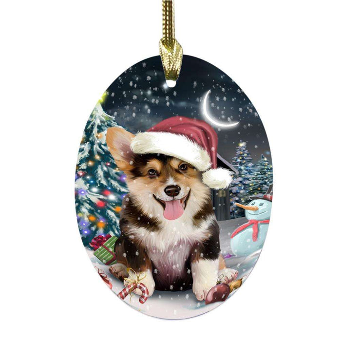 Have a Holly Jolly Christmas Happy Holidays Corgi Dog Oval Glass Christmas Ornament OGOR48141