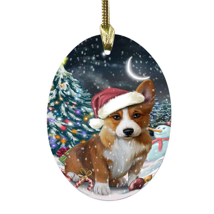 Have a Holly Jolly Christmas Happy Holidays Corgi Dog Oval Glass Christmas Ornament OGOR48142