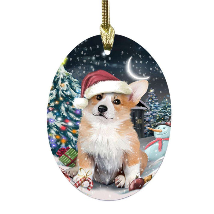 Have a Holly Jolly Christmas Happy Holidays Corgi Dog Oval Glass Christmas Ornament OGOR48143
